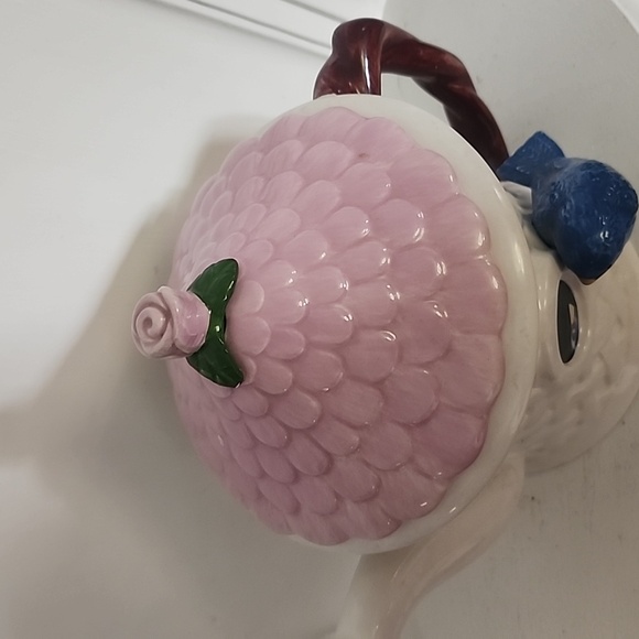 Teleflora Birdhouse Teapot Blue Bird Pink Lid & Flower Collectible Teapot - Picture 3 of 6